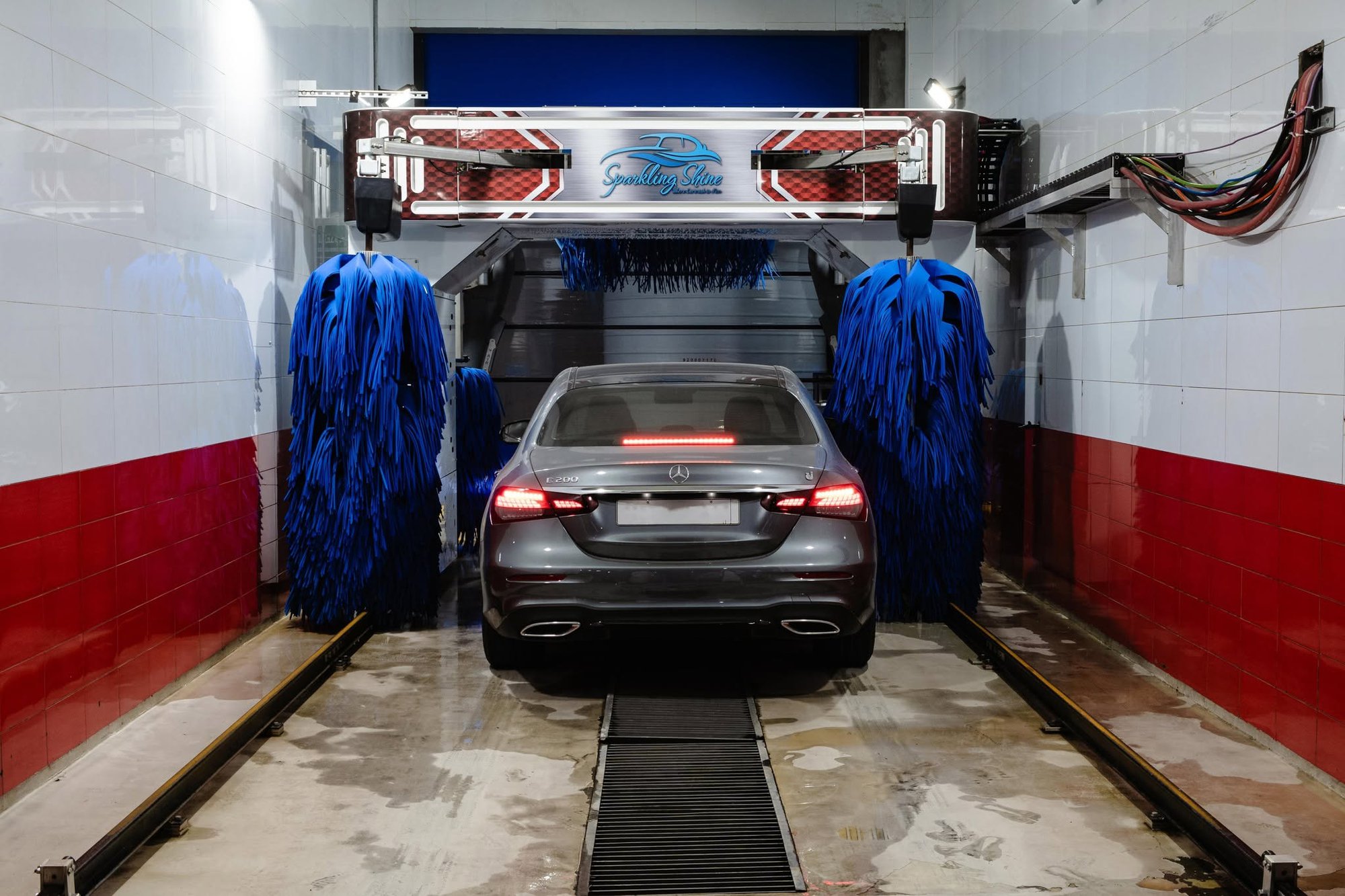 A car being washed with automatic equipment